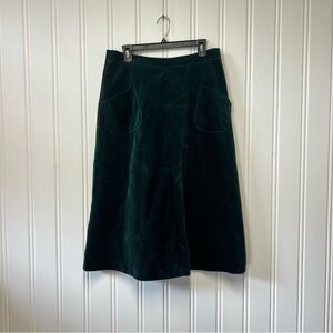 Vintage Herman Geist Emerald Green Corduroy Skirt 15/16 A-Line Midi Pockets